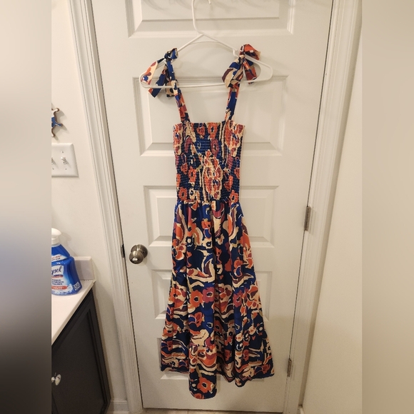 Sunday Up Blue Orange Floral Maxi Dress Size M Summer #N632 - Picture 3 of 5
